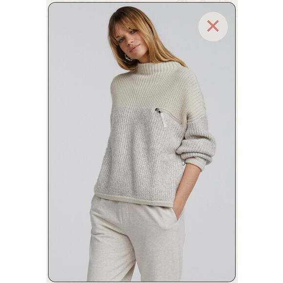 Varley | Darwell Two-Tone Oversized Mock Neck Chunky Knit Sweater Cashew Size M - Picture 1 of 11